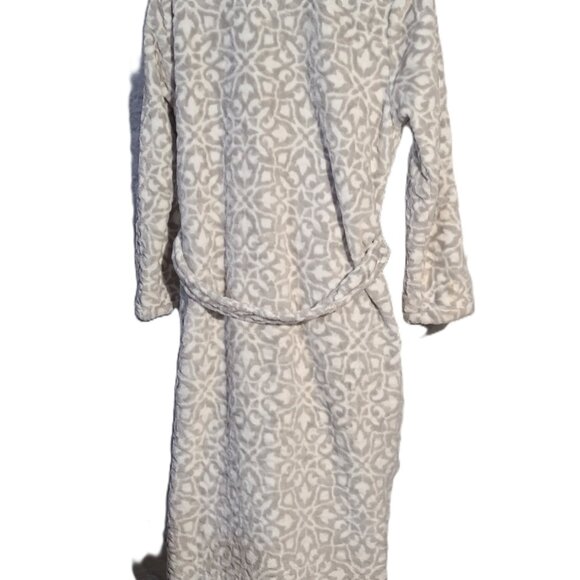 Nicole Miller NY Plush Robe S/M | White Grey Leopard Print Midi Length Belted - Picture 2 of 4